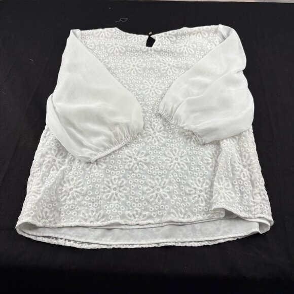 CeCe Womens Sheer Sleeve Embroidered Top With Bow Detail L - Picture 5 of 6